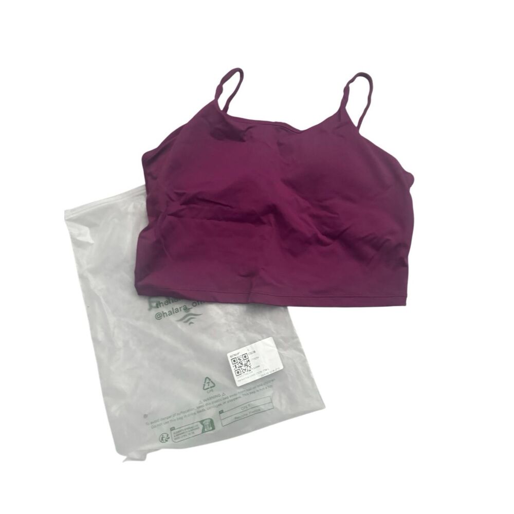 Halara Womens Padded Cropped Yoga Cami Tank Sports Bra Purple Plum Large NWOT